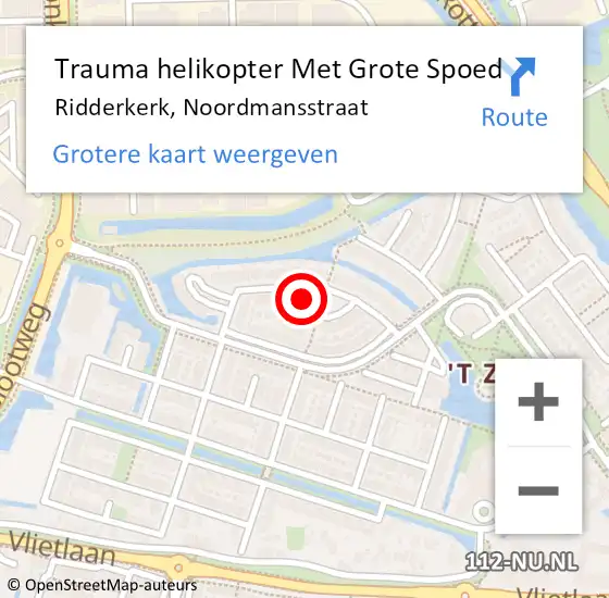 Locatie op kaart van de 112 melding: Trauma helikopter Met Grote Spoed Naar Ridderkerk, Noordmansstraat op 14 januari 2022 12:23