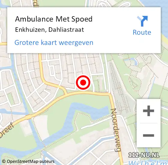 Locatie op kaart van de 112 melding: Ambulance Met Spoed Naar Enkhuizen, Dahliastraat op 14 januari 2022 12:40