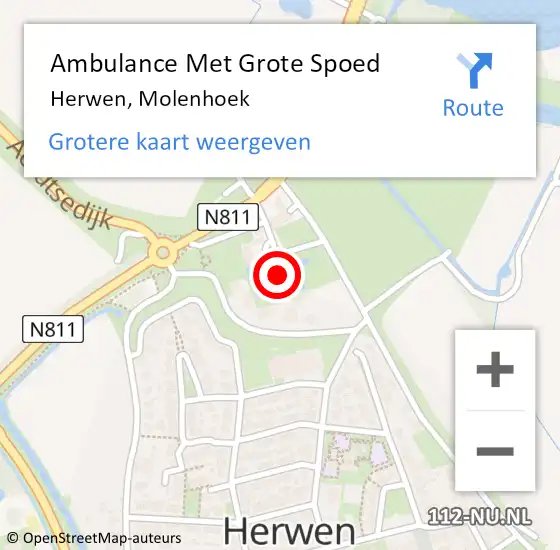 Locatie op kaart van de 112 melding: Ambulance Met Grote Spoed Naar Herwen, Molenhoek op 14 januari 2022 12:55