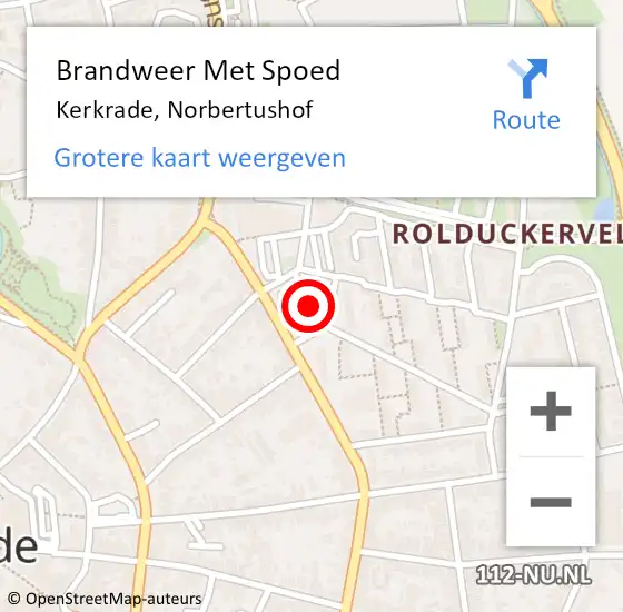 Locatie op kaart van de 112 melding: Brandweer Met Spoed Naar Kerkrade, Norbertushof op 14 januari 2022 13:04