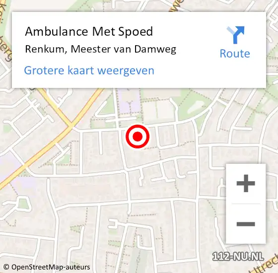 Locatie op kaart van de 112 melding: Ambulance Met Spoed Naar Renkum, Meester van Damweg op 14 januari 2022 13:24