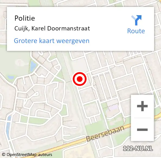 Locatie op kaart van de 112 melding: Politie Cuijk, Karel Doormanstraat op 14 januari 2022 13:42