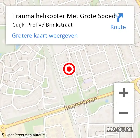 Locatie op kaart van de 112 melding: Trauma helikopter Met Grote Spoed Naar Cuijk, Prof vd Brinkstraat op 14 januari 2022 13:42