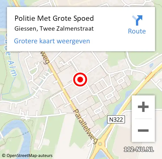 Locatie op kaart van de 112 melding: Politie Met Grote Spoed Naar Giessen, Twee Zalmenstraat op 14 januari 2022 13:48
