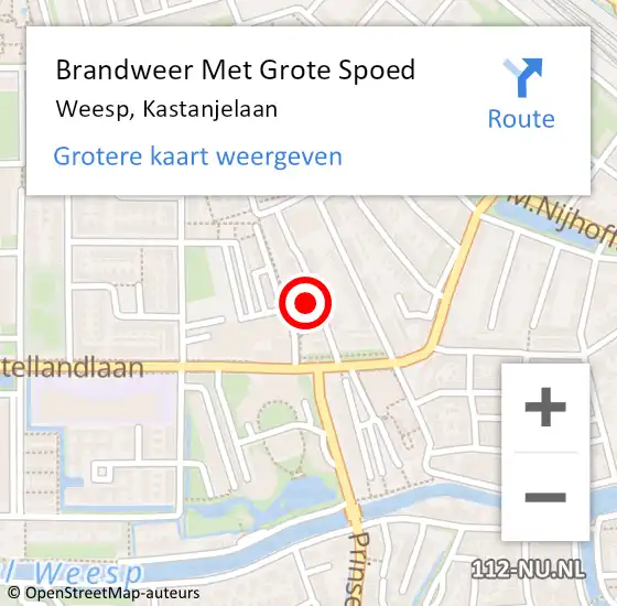 Locatie op kaart van de 112 melding: Brandweer Met Grote Spoed Naar Weesp, Kastanjelaan op 14 januari 2022 14:26