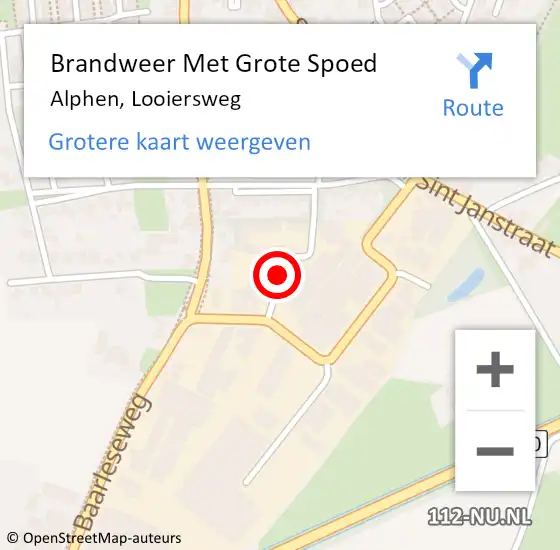 Locatie op kaart van de 112 melding: Brandweer Met Grote Spoed Naar Alphen, Looiersweg op 14 januari 2022 14:47