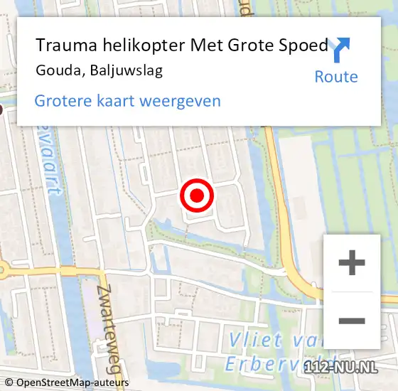 Locatie op kaart van de 112 melding: Trauma helikopter Met Grote Spoed Naar Gouda, Baljuwslag op 14 januari 2022 15:11