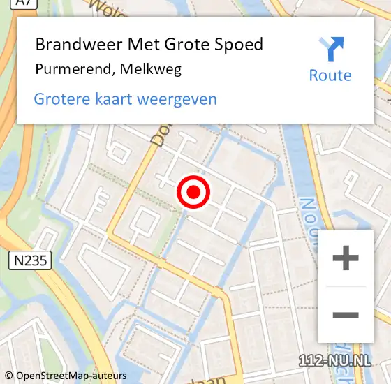 Locatie op kaart van de 112 melding: Brandweer Met Grote Spoed Naar Purmerend, Melkweg op 14 januari 2022 15:30