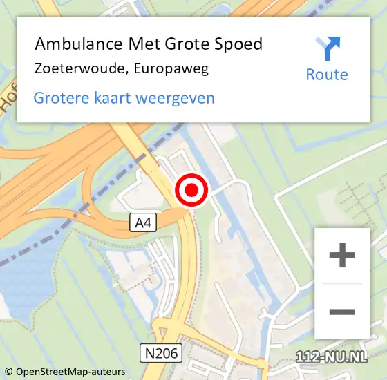 Locatie op kaart van de 112 melding: Ambulance Met Grote Spoed Naar Zoeterwoude, Europaweg op 14 januari 2022 15:43