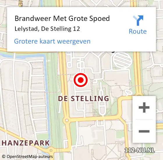 Locatie op kaart van de 112 melding: Brandweer Met Grote Spoed Naar Lelystad, De Stelling 12 op 14 januari 2022 15:44