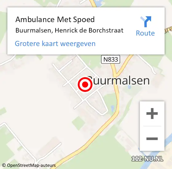Locatie op kaart van de 112 melding: Ambulance Met Spoed Naar Buurmalsen, Henrick de Borchstraat op 14 januari 2022 15:53