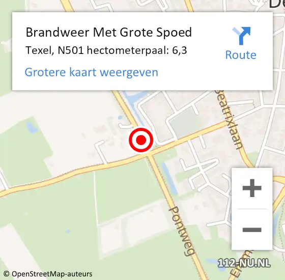 Locatie op kaart van de 112 melding: Brandweer Met Grote Spoed Naar Texel, N501 hectometerpaal: 6,3 op 14 januari 2022 15:54