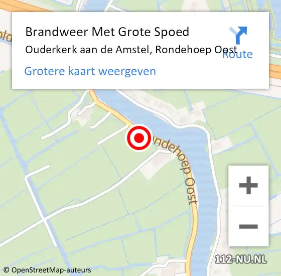 Locatie op kaart van de 112 melding: Brandweer Met Grote Spoed Naar Ouderkerk aan de Amstel, Rondehoep Oost op 14 januari 2022 16:10