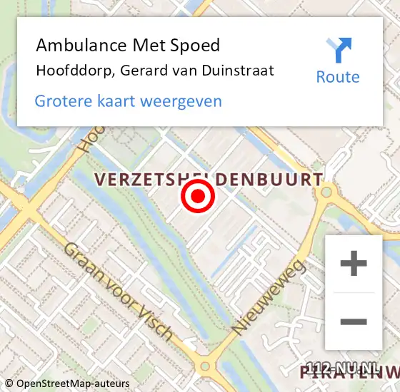 Locatie op kaart van de 112 melding: Ambulance Met Spoed Naar Hoofddorp, Gerard van Duinstraat op 14 januari 2022 16:20