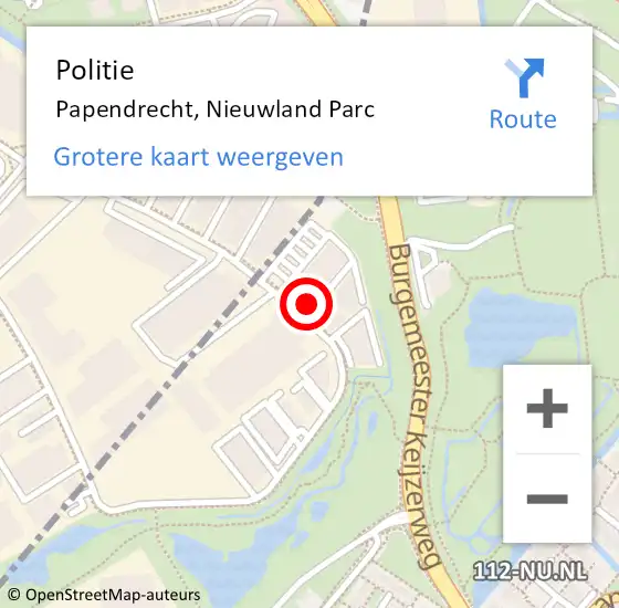 Locatie op kaart van de 112 melding: Politie Papendrecht, Nieuwland Parc op 14 januari 2022 17:25