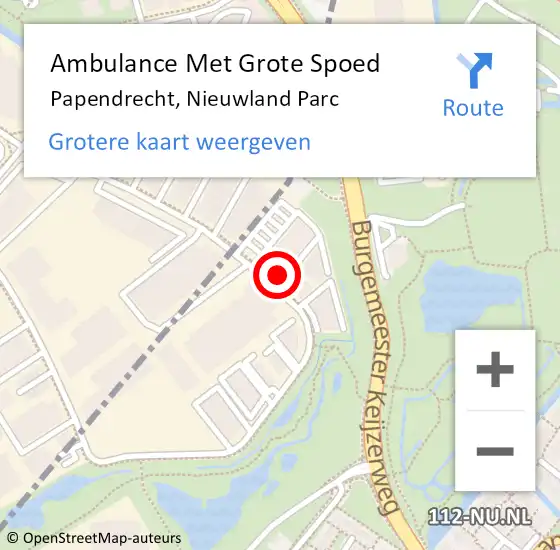 Locatie op kaart van de 112 melding: Ambulance Met Grote Spoed Naar Papendrecht, Nieuwland Parc op 14 januari 2022 17:25