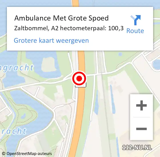Locatie op kaart van de 112 melding: Ambulance Met Grote Spoed Naar Zaltbommel, A2 hectometerpaal: 100,3 op 14 januari 2022 17:42