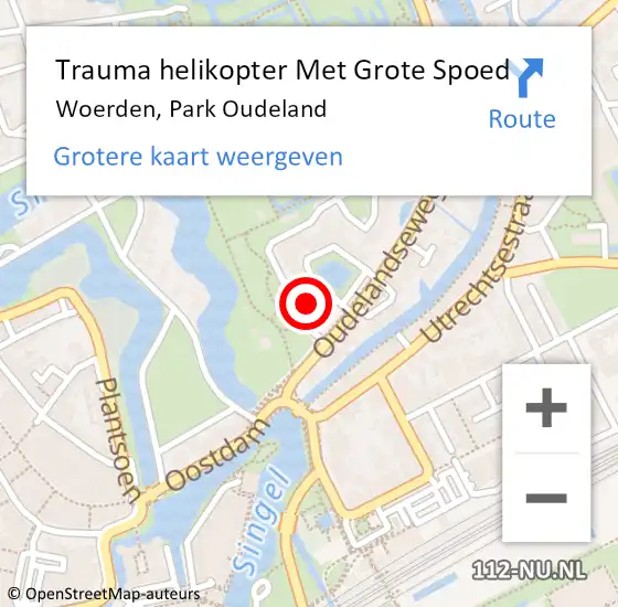 Locatie op kaart van de 112 melding: Trauma helikopter Met Grote Spoed Naar Woerden, Park Oudeland op 14 januari 2022 17:48