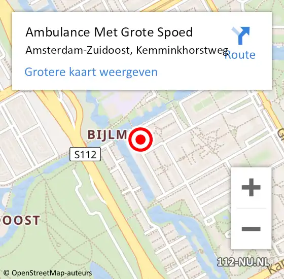 Locatie op kaart van de 112 melding: Ambulance Met Grote Spoed Naar Amsterdam-Zuidoost, Kemminkhorstweg op 14 januari 2022 18:17