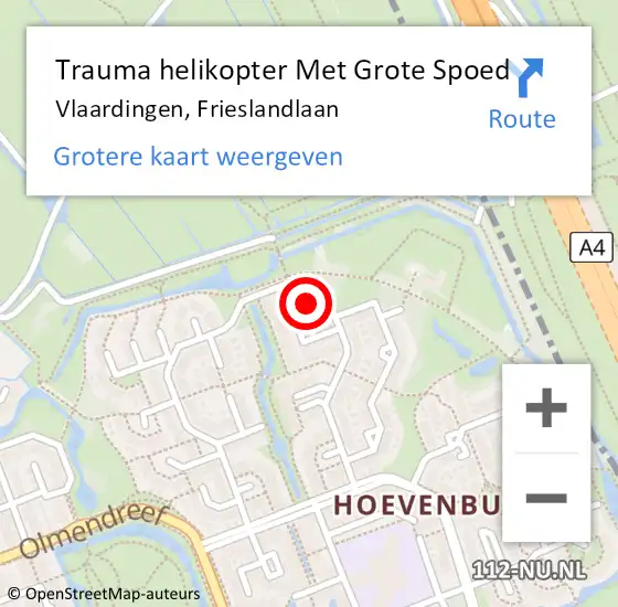 Locatie op kaart van de 112 melding: Trauma helikopter Met Grote Spoed Naar Vlaardingen, Frieslandlaan op 14 januari 2022 18:41