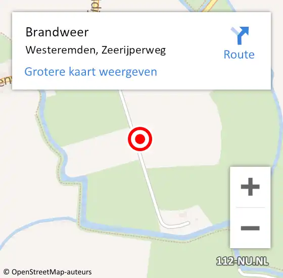 Locatie op kaart van de 112 melding: Brandweer Westeremden, Zeerijperweg op 14 januari 2022 18:47