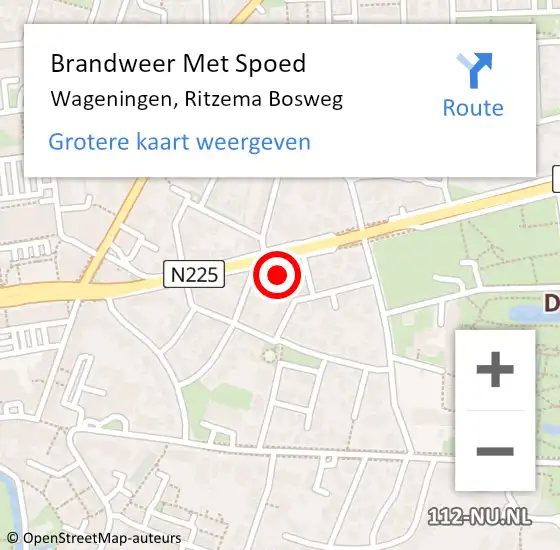 Locatie op kaart van de 112 melding: Brandweer Met Spoed Naar Wageningen, Ritzema Bosweg op 14 januari 2022 18:52