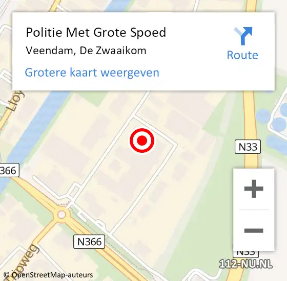 Locatie op kaart van de 112 melding: Politie Met Grote Spoed Naar Veendam, De Zwaaikom op 14 januari 2022 18:59