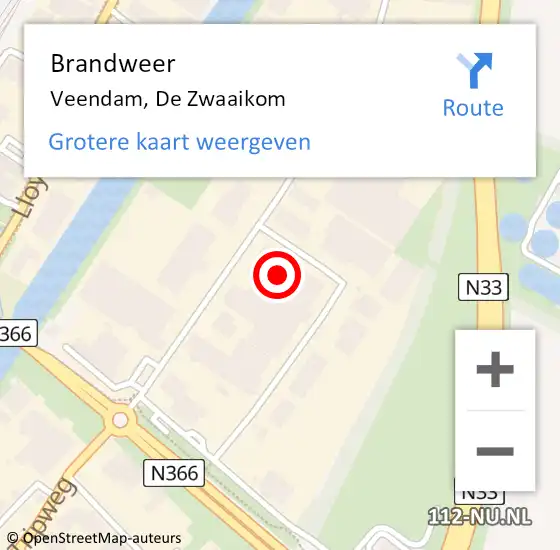 Locatie op kaart van de 112 melding: Brandweer Veendam, De Zwaaikom op 14 januari 2022 19:04