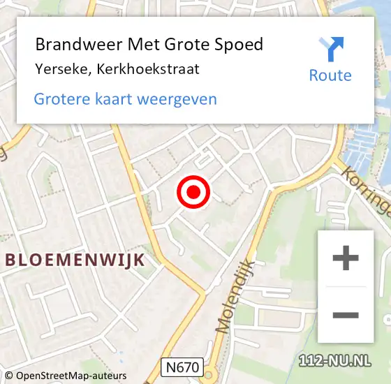 Locatie op kaart van de 112 melding: Brandweer Met Grote Spoed Naar Yerseke, Kerkhoekstraat op 14 januari 2022 19:29