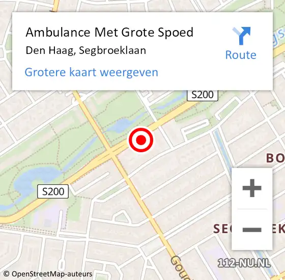 Locatie op kaart van de 112 melding: Ambulance Met Grote Spoed Naar Den Haag, Segbroeklaan op 14 januari 2022 20:01