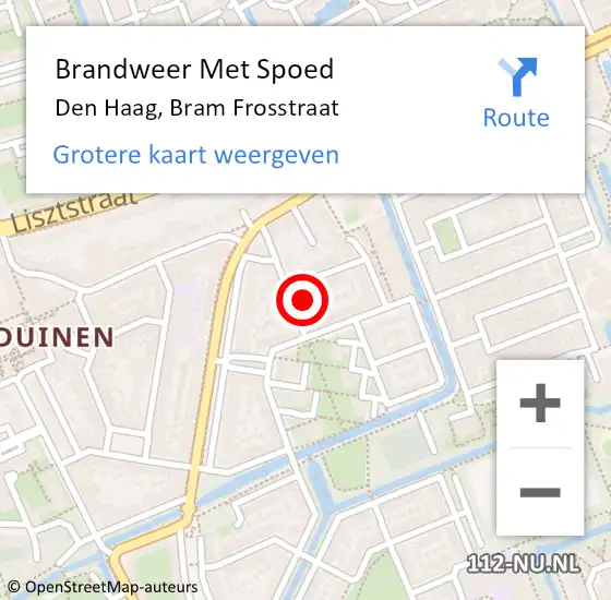 Locatie op kaart van de 112 melding: Brandweer Met Spoed Naar Den Haag, Bram Frosstraat op 14 januari 2022 20:06