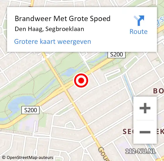 Locatie op kaart van de 112 melding: Brandweer Met Grote Spoed Naar Den Haag, Segbroeklaan op 14 januari 2022 20:17