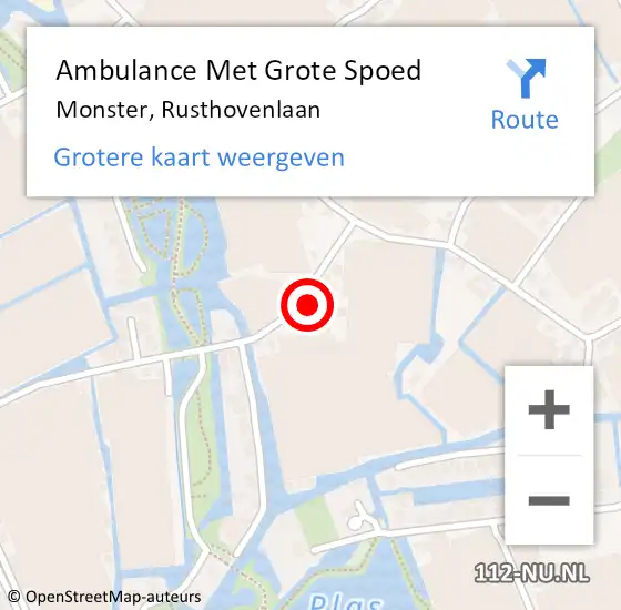 Locatie op kaart van de 112 melding: Ambulance Met Grote Spoed Naar Monster, Rusthovenlaan op 14 januari 2022 20:55