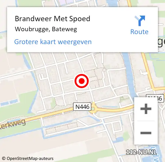 Locatie op kaart van de 112 melding: Brandweer Met Spoed Naar Woubrugge, Bateweg op 5 juli 2014 10:30