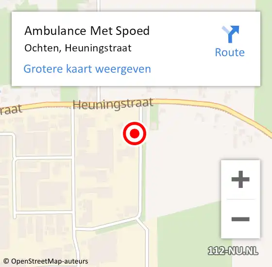 Locatie op kaart van de 112 melding: Ambulance Met Spoed Naar Ochten, Heuningstraat op 14 januari 2022 21:24