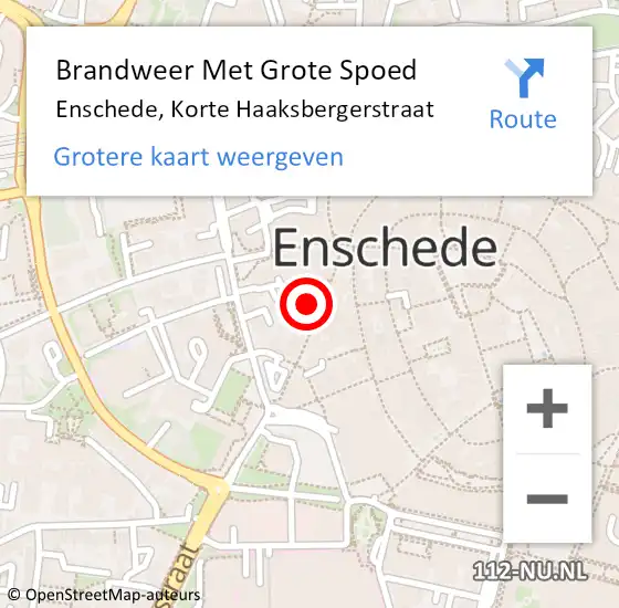 Locatie op kaart van de 112 melding: Brandweer Met Grote Spoed Naar Enschede, Korte Haaksbergerstraat op 14 januari 2022 21:26