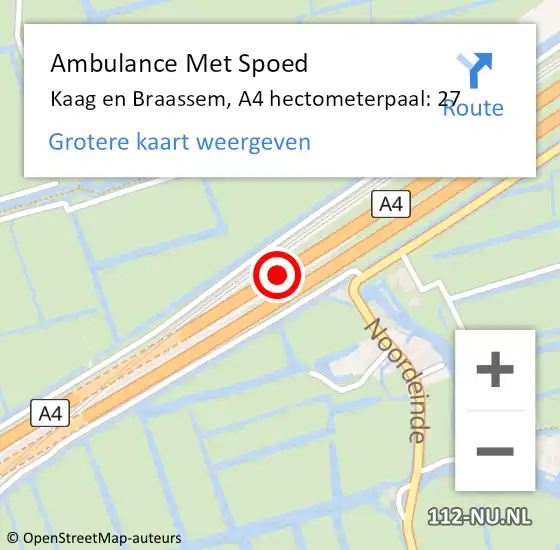 Locatie op kaart van de 112 melding: Ambulance Met Spoed Naar Kaag en Braassem, A4 hectometerpaal: 27 op 14 januari 2022 21:34