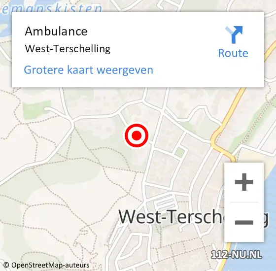 Locatie op kaart van de 112 melding: Ambulance West-Terschelling op 14 januari 2022 21:42