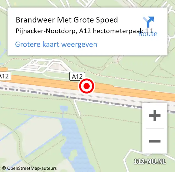 Locatie op kaart van de 112 melding: Brandweer Met Grote Spoed Naar Pijnacker-Nootdorp, A12 hectometerpaal: 11 op 14 januari 2022 22:33