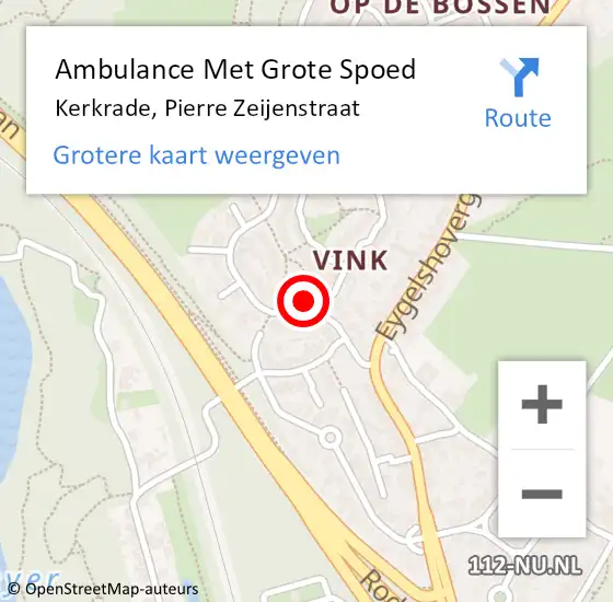 Locatie op kaart van de 112 melding: Ambulance Met Grote Spoed Naar Kerkrade, Pierre Zeijenstraat op 5 juli 2014 10:42