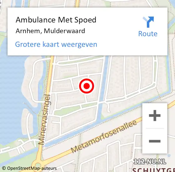 Locatie op kaart van de 112 melding: Ambulance Met Spoed Naar Arnhem, Mulderwaard op 14 januari 2022 23:52