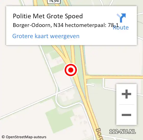 Locatie op kaart van de 112 melding: Politie Met Grote Spoed Naar Borger-Odoorn, N34 hectometerpaal: 78,1 op 15 januari 2022 00:05