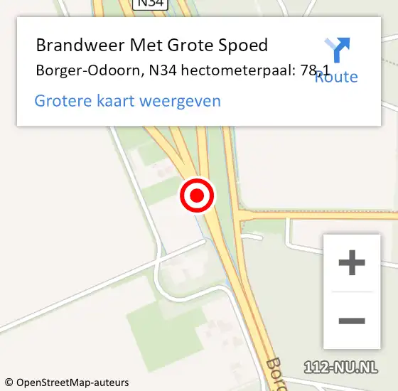 Locatie op kaart van de 112 melding: Brandweer Met Grote Spoed Naar Borger-Odoorn, N34 hectometerpaal: 78,1 op 15 januari 2022 00:06