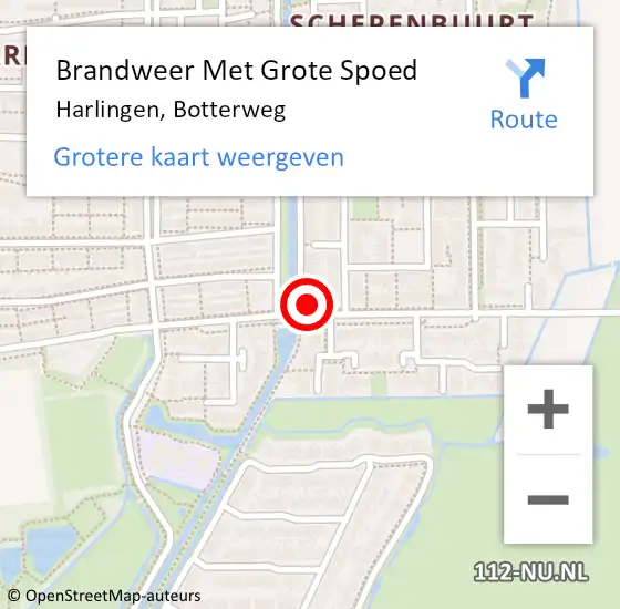 Locatie op kaart van de 112 melding: Brandweer Met Grote Spoed Naar Harlingen, Botterweg op 5 juli 2014 10:43