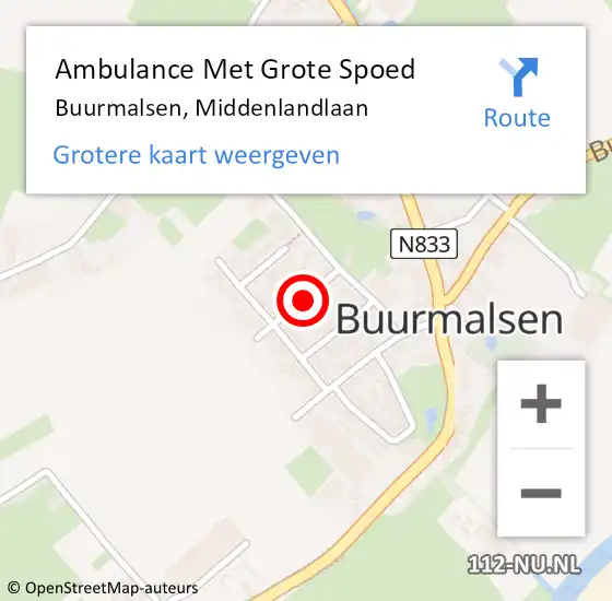 Locatie op kaart van de 112 melding: Ambulance Met Grote Spoed Naar Buurmalsen, Middenlandlaan op 15 januari 2022 00:59