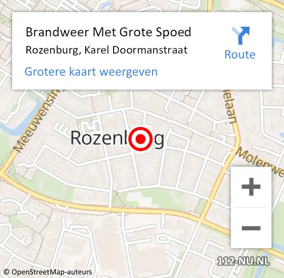 Locatie op kaart van de 112 melding: Brandweer Met Grote Spoed Naar Rozenburg, Karel Doormanstraat op 15 januari 2022 01:45