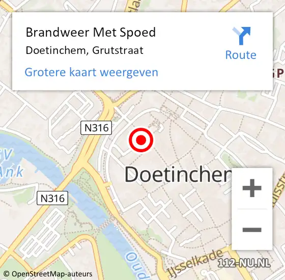 Locatie op kaart van de 112 melding: Brandweer Met Spoed Naar Doetinchem, Grutstraat op 15 januari 2022 02:45