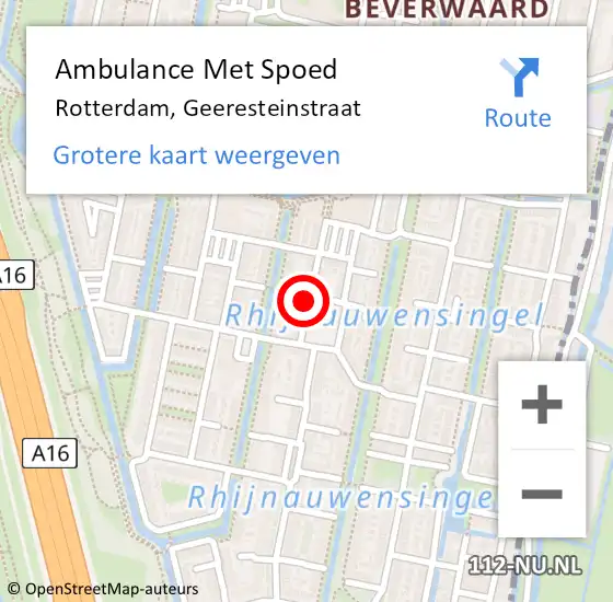 Locatie op kaart van de 112 melding: Ambulance Met Spoed Naar Rotterdam, Geeresteinstraat op 15 januari 2022 03:22