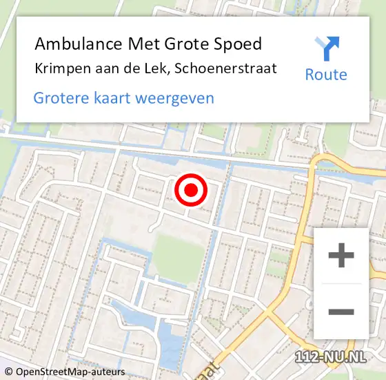 Locatie op kaart van de 112 melding: Ambulance Met Grote Spoed Naar Krimpen aan de Lek, Schoenerstraat op 15 januari 2022 04:24
