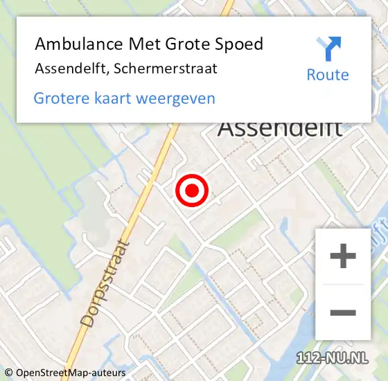 Locatie op kaart van de 112 melding: Ambulance Met Grote Spoed Naar Assendelft, Schermerstraat op 15 januari 2022 05:02